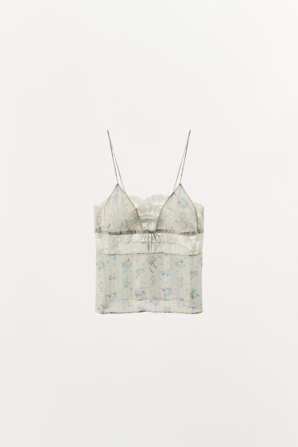 TOP ESTAMPADO FLORES ENCAJE / Crudo / Azul - Zara фото 6