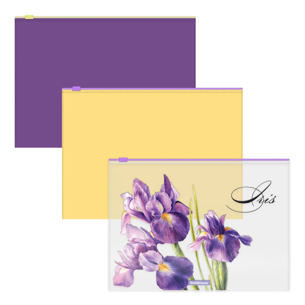 АКЦИЯ Цена за 1 шт. Набор из 3 zip-пакетов пластиковых ErichKrause® Soft Iris, B5, полупрозрачный, ассорти