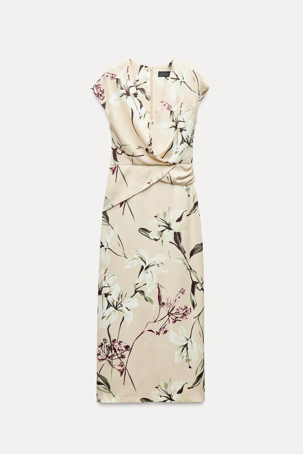 FLORAL PRINT SATIN MIDI DRESS - Zara фото 4