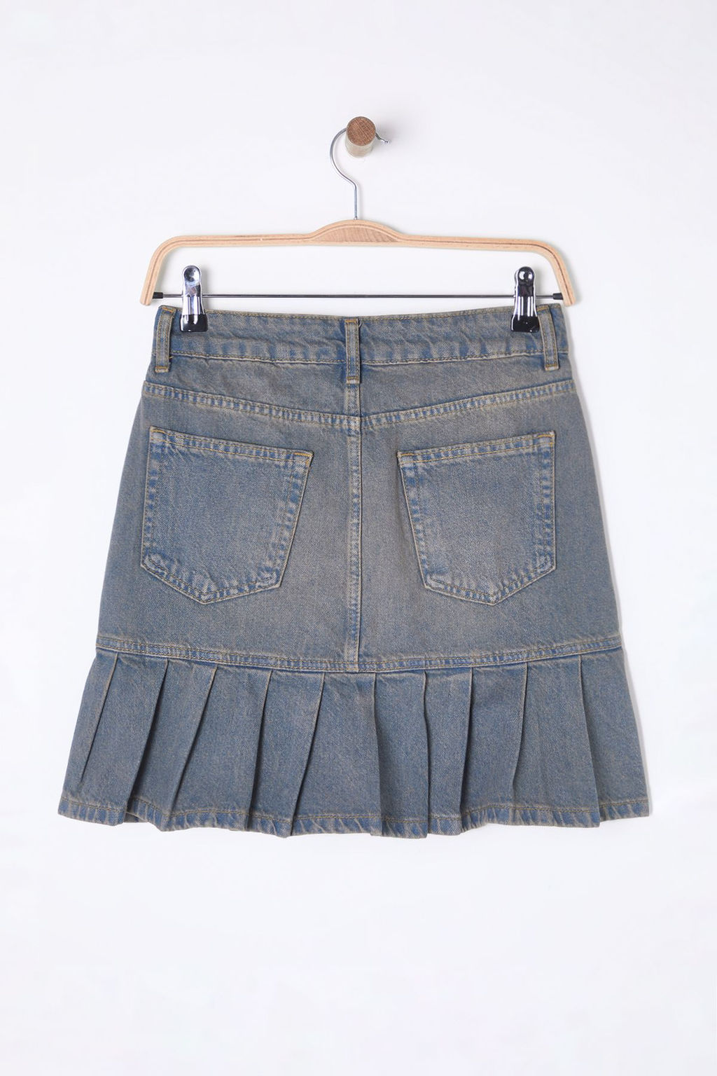 TRENDYOLMILLA Mavi Soluk Efekt Vintage Pileli Mini Denim Skater Etek TWOSS25ET00003 фото 9