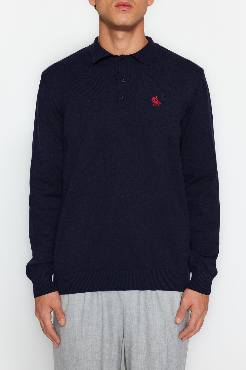 TRENDYOL MAN Lacivert Erkek Regular Polo Yaka Duz Triko Kazak TMNAW24KZ00067 - Trendyolmilla фото 42