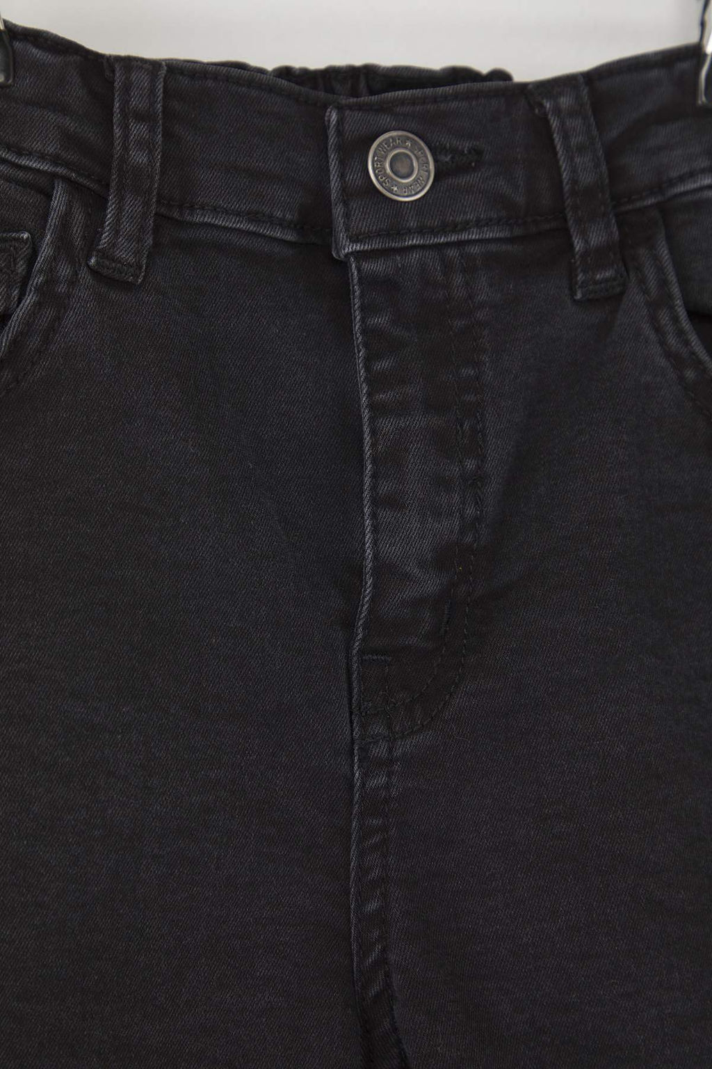 Siyah Erkek Cocuk %100 Pamuk Basic Lastikli Denim Sort TKDSS25SR00026