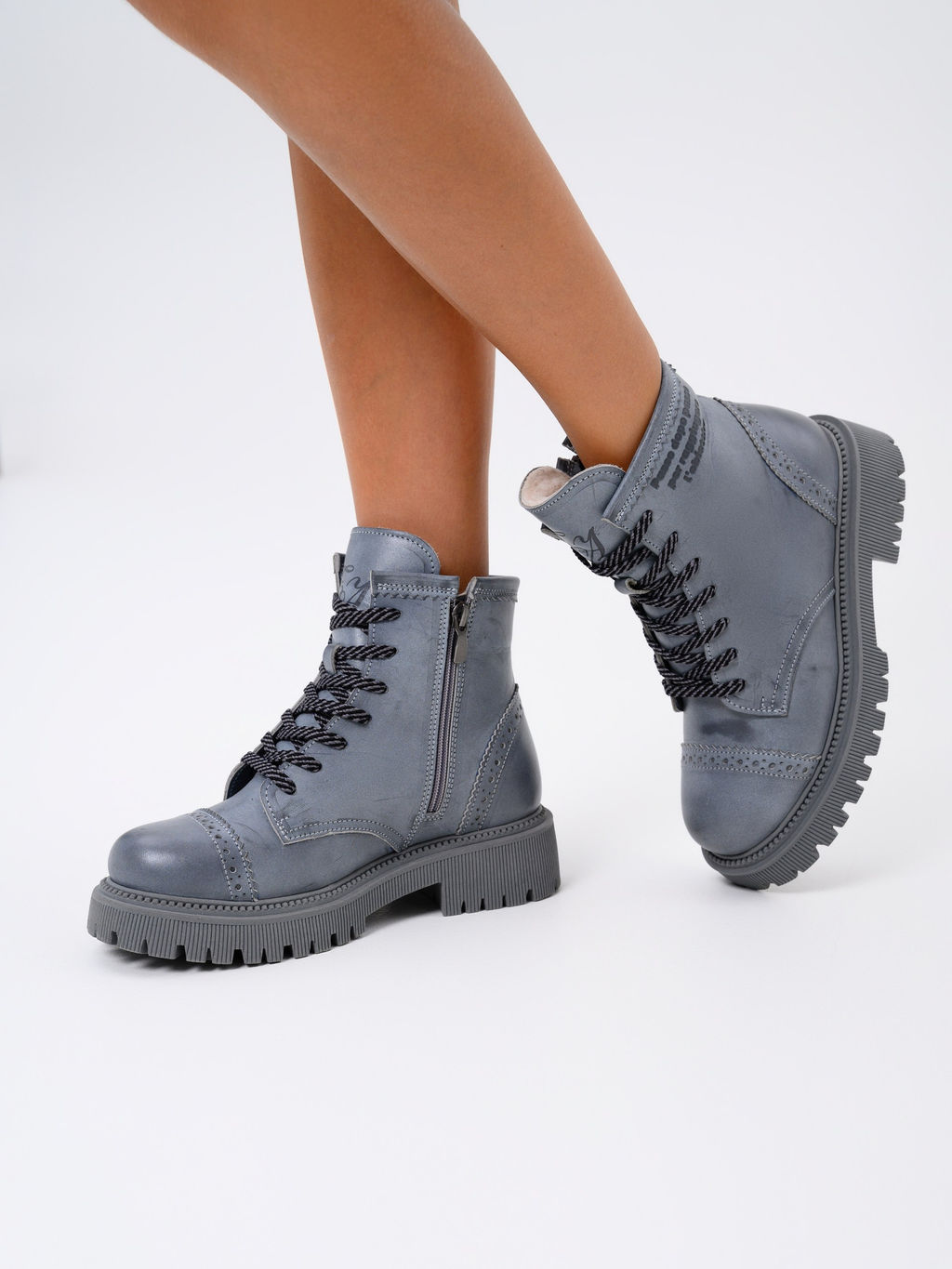 Ботинки 319.taskanagr.Вакса серая/шерсть