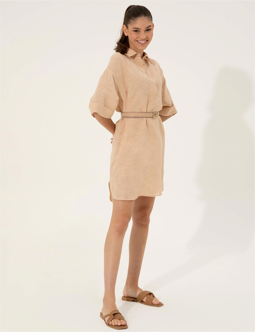 Bej Keten Kar___ml_ A Kesim G_mlek Elbise - Pierre cardin фото 3