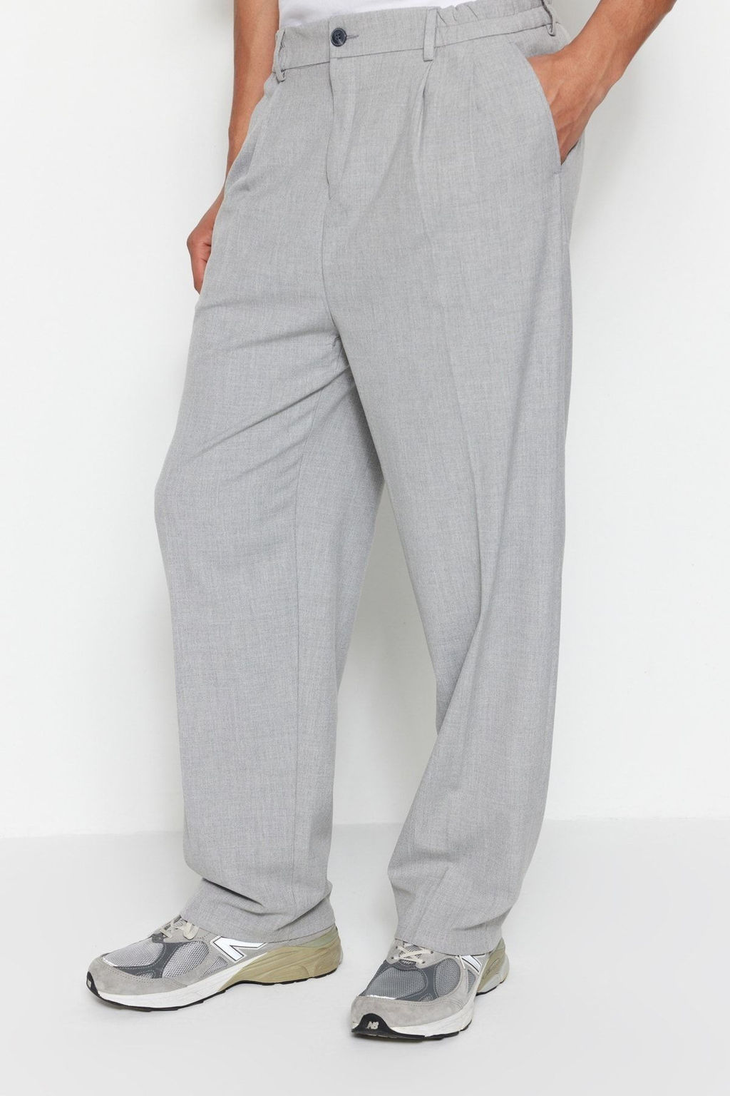 TRENDYOL MAN Gri Palazzo Lastik Belli Pileli Bol Kumas Pantolon TMNAW23PL00037 - Trendyolmilla фото 2