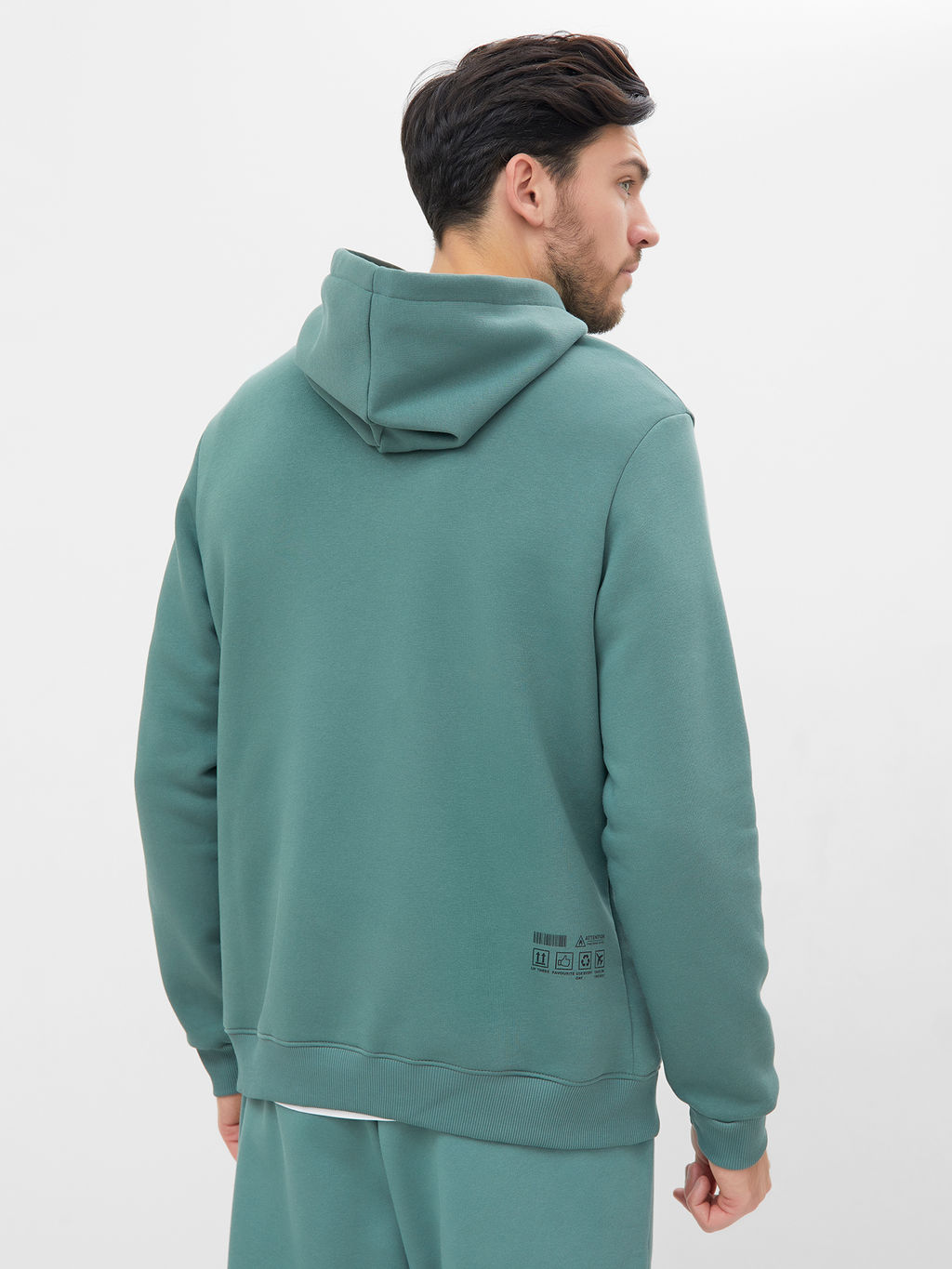 Теплое однотонное худи в оттенке "морская волна" морская волна +печать 121751