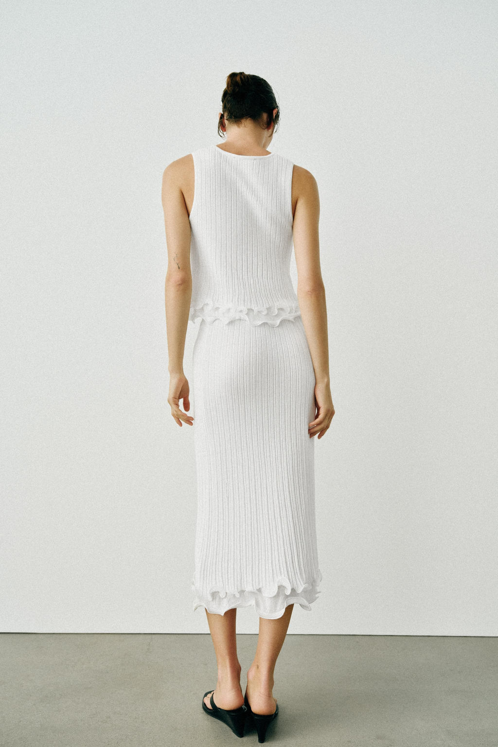 FALDA MIDI PUNTO DOBLE CAPA / Blanco - Zara фото 5