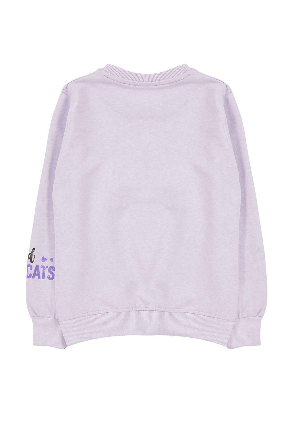 Lila K?z Cocuk Mevsimlik-Ince Kedi Desenli Orme Sweatshirt TKDAW25SW00008