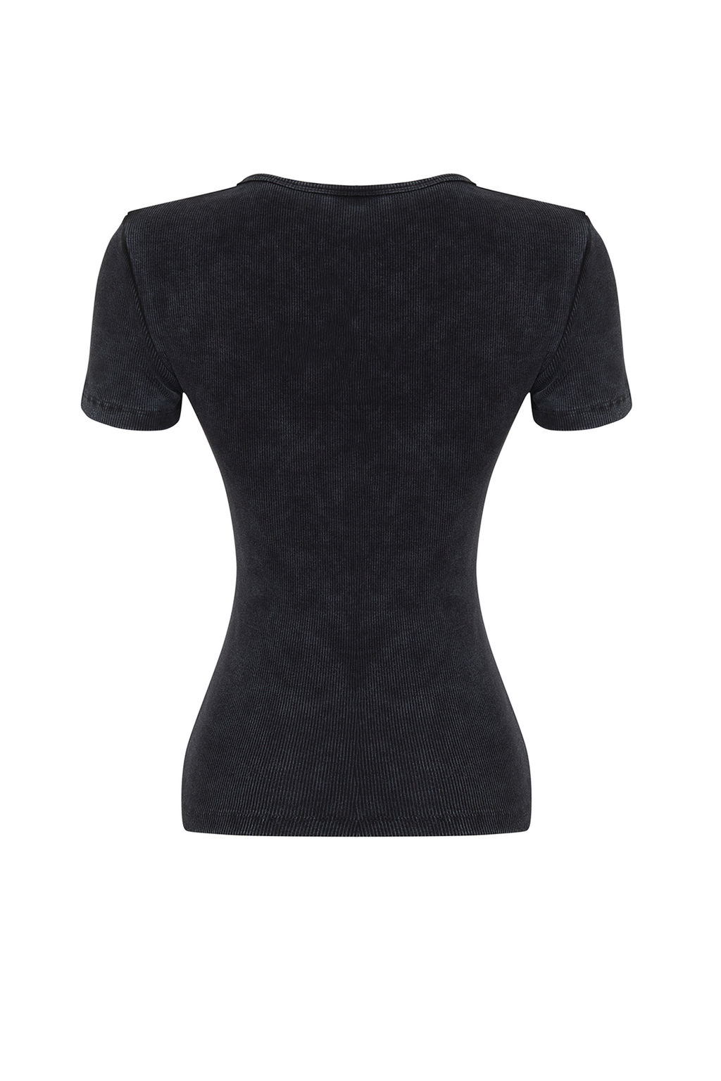 TRENDYOLMILLA Siyah Eskitme/Soluk Efektli Basic Fitilli Pamuklu Esnek Orme T-Shirt TWOSS24TS00000 фото 8