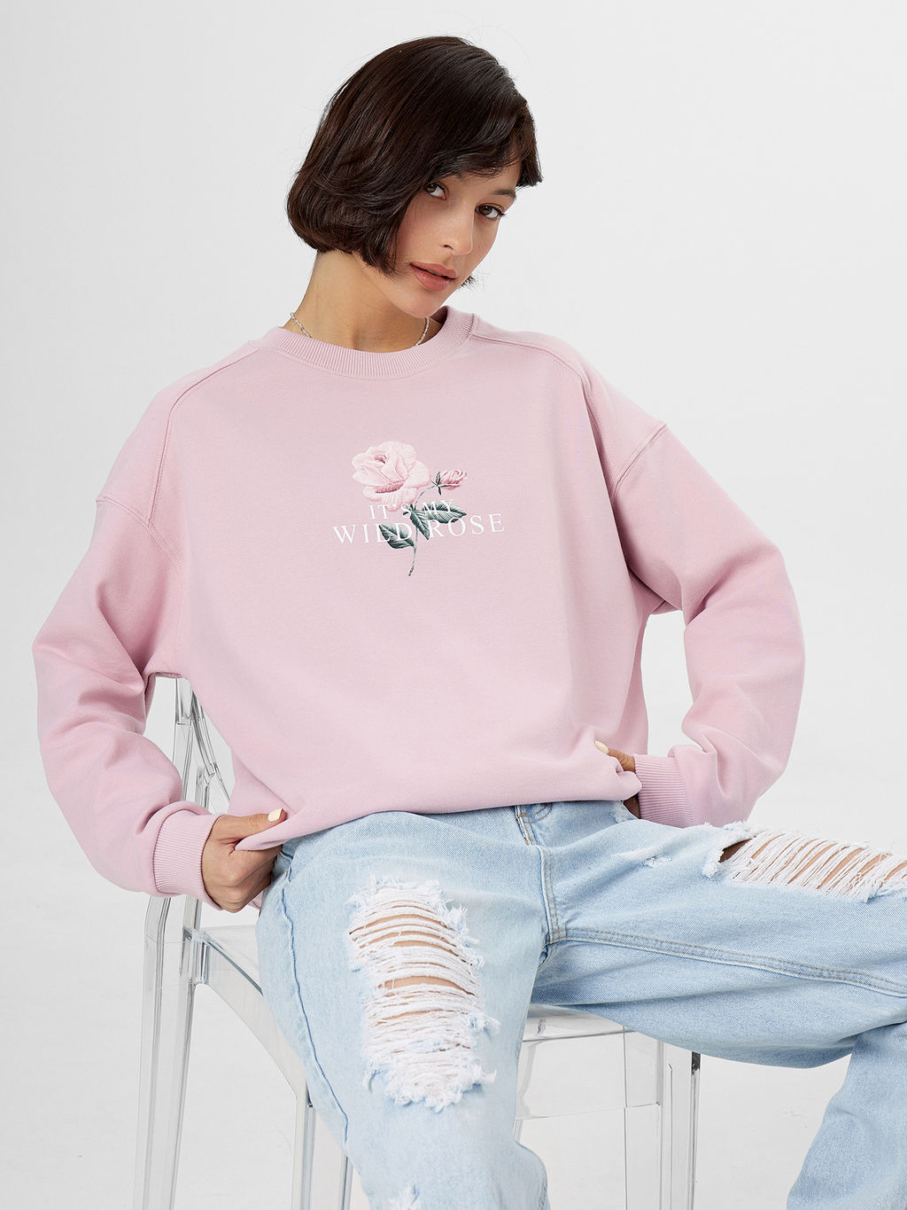Свитшот женский розовый с принтом и надписью its my wild rose - Mark formelle фото 7