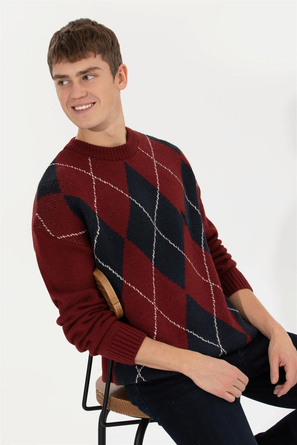 U. S. Polo Assn Мужской трикотажный свитер вишневого цвета с круглым вырезом - U.s. polo assn фото 10