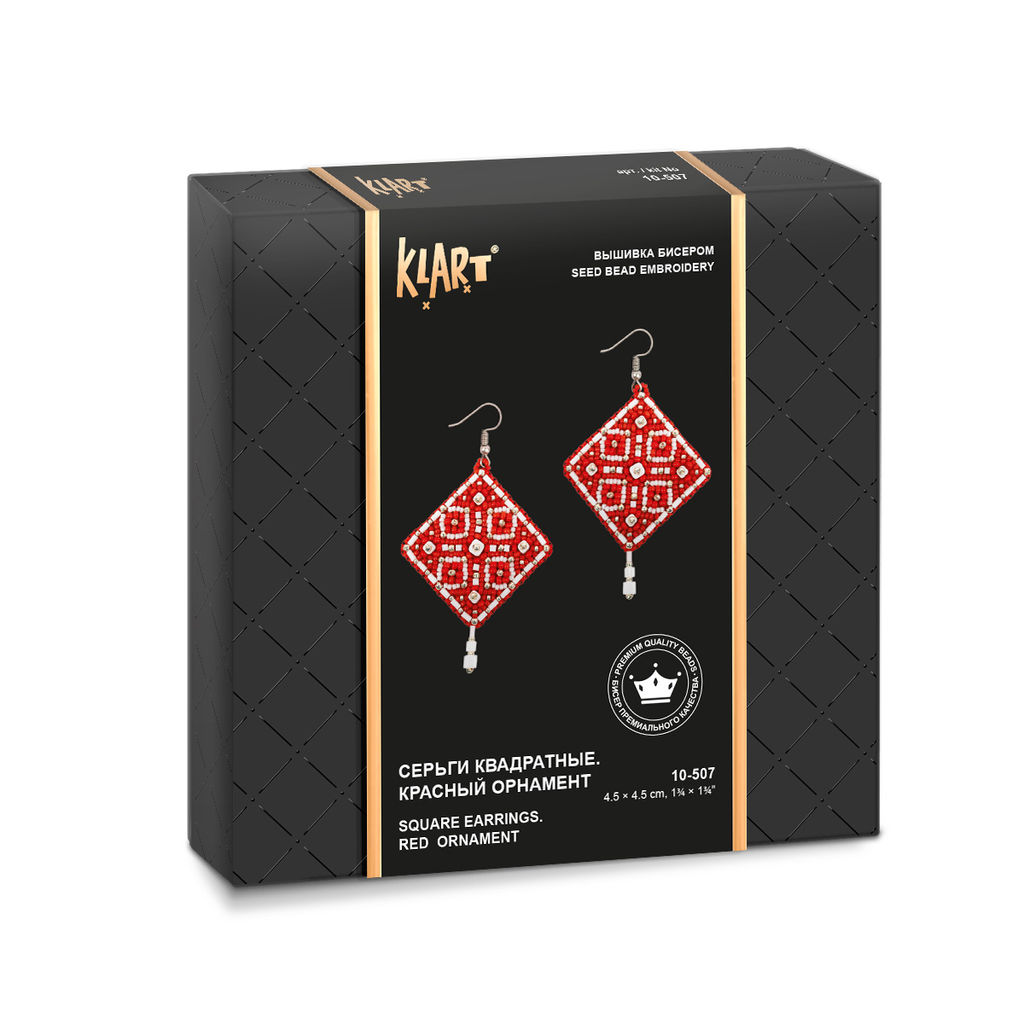 Klart набор для вышивания 10-507 Серьги квадратные. Красный орнамент 4.5 х 4.5 см