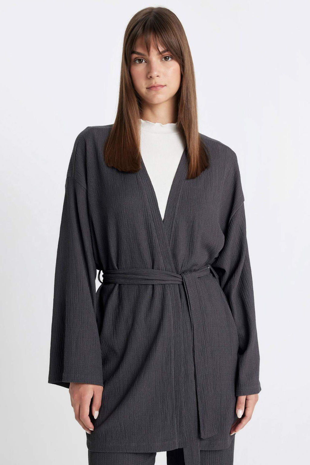 Relax Fit Sal Yaka Kemerli Burumcuk Kimono - Defacto фото 2