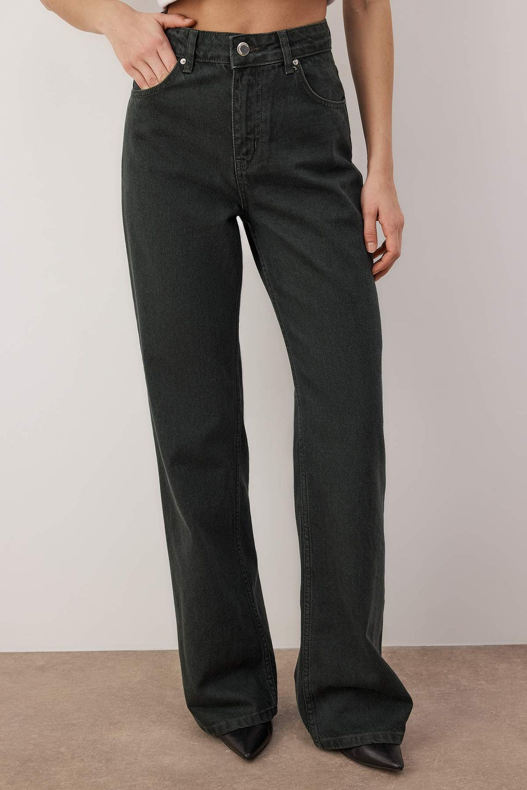 Petrol Yuksek Bel Vintage Y?kama Ozel Renk Denim Wide Leg/Genis Paca Jeans TWOAW26JE00110