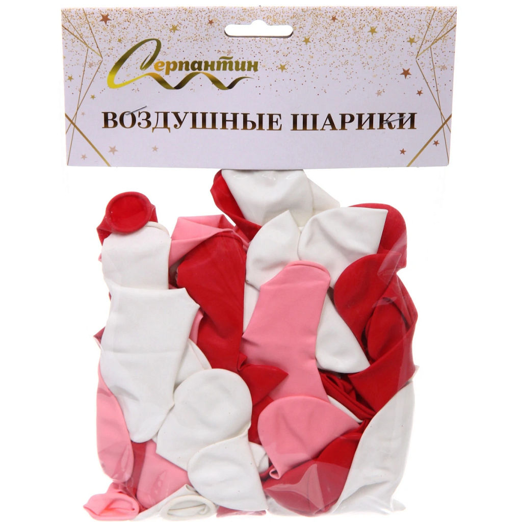 Цена за 2 шт. Воздушные шары"Сердце" 10"/25 см (набор 50 шт), белый/розовый/красный