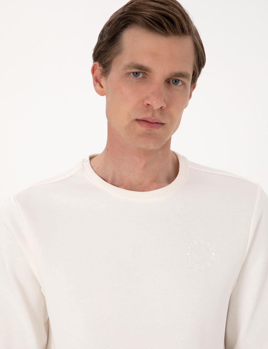 Ekru 3 _plik Regular Fit Bisiklet Yaka Basic Sweatshirt