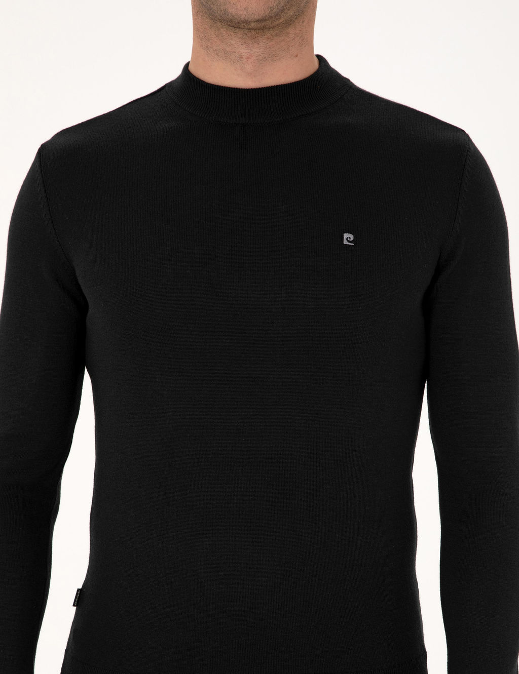 Siyah Slim Fit _eyrek Yaka Basic Triko Kazak