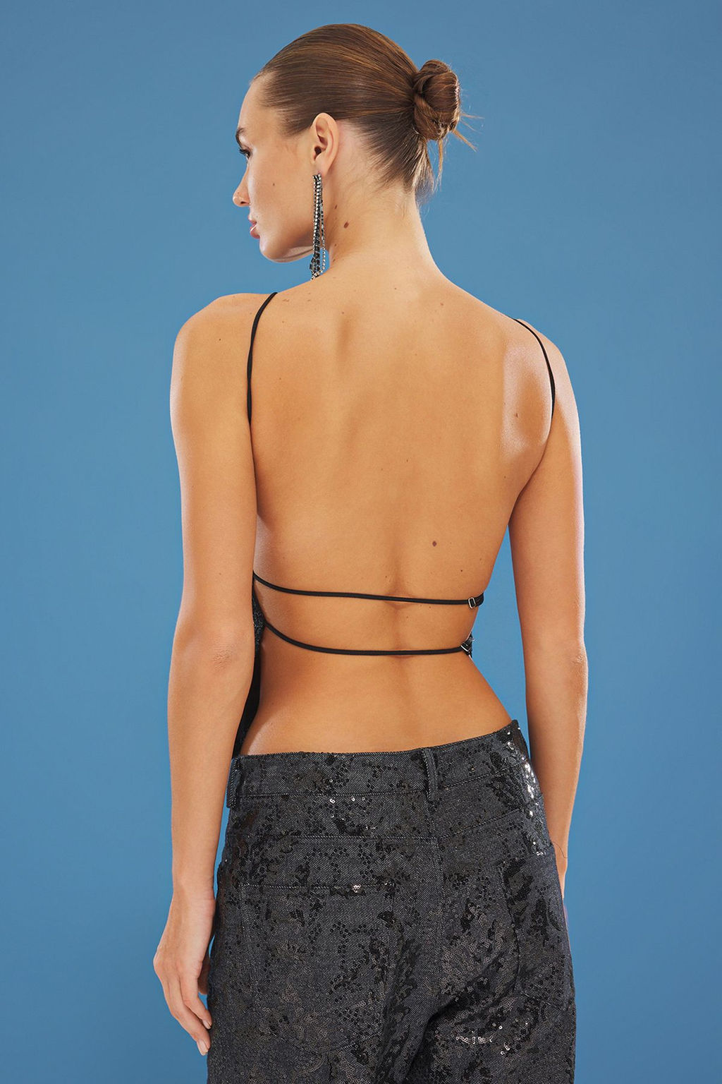 Siyah S?rt Detayl? Par?lt?l? Payet Orme Bluz TPRSS25BZ00036