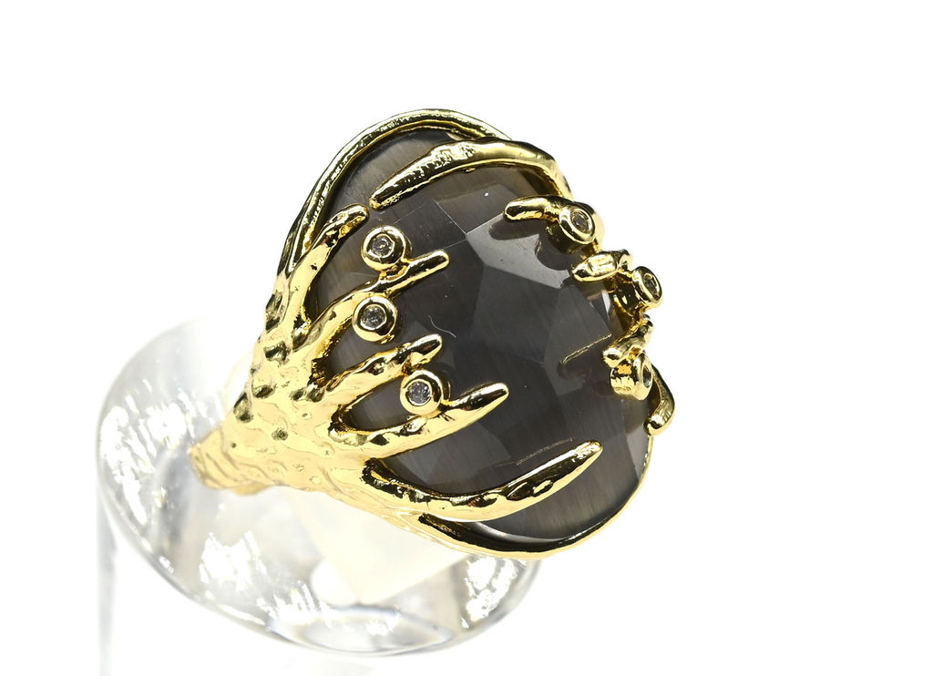 Кольцо из сплава с кошачьим глазом цв.сливовый Радуга камня