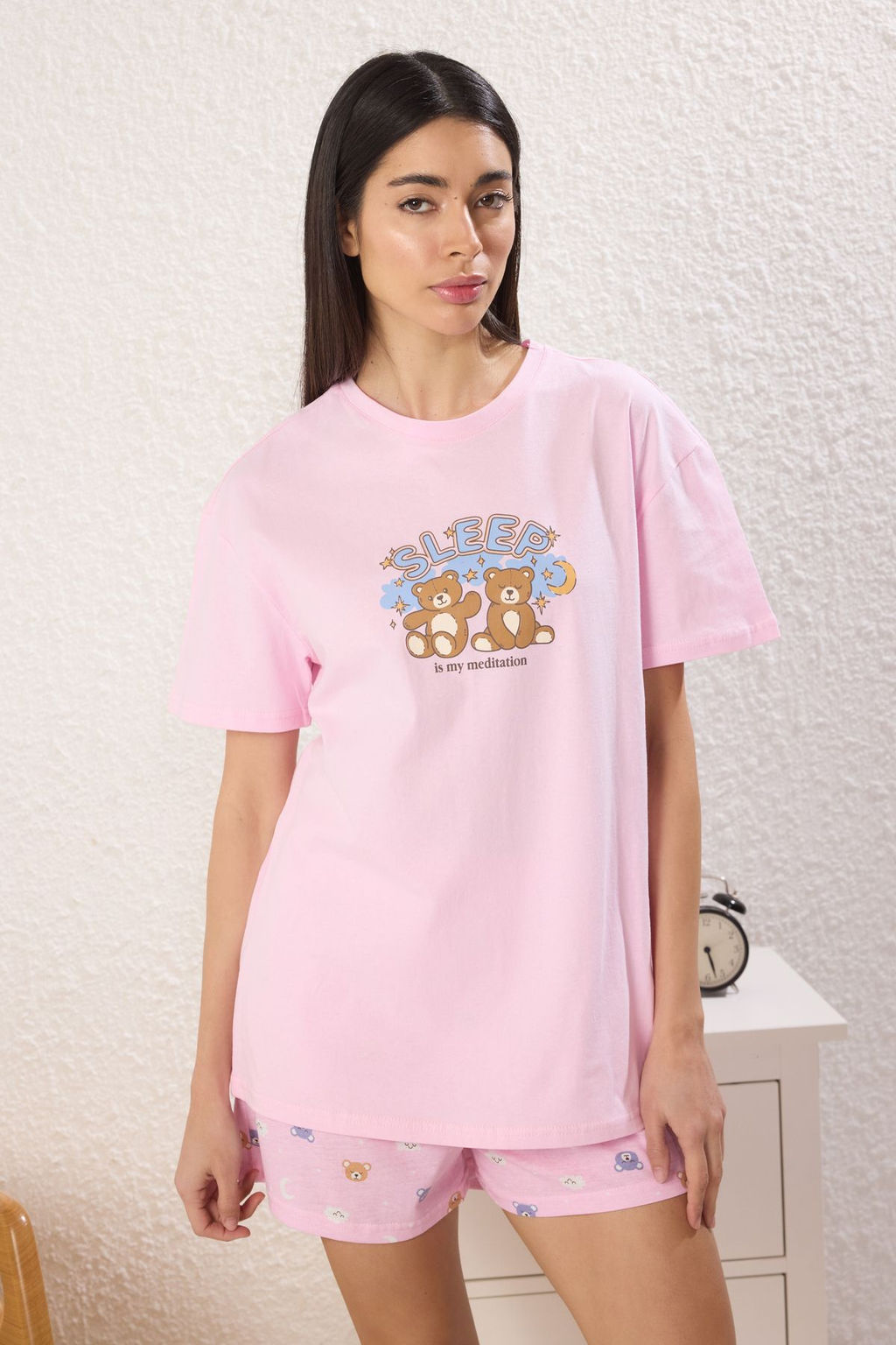 Trendyolmilla Lacivert %100 Pamuklu Ay?c?k ve Galaksi Desenli Uyku Bantl? Sortlu Orme Pijama Tak?m? THMSS25PT00360  фото 8