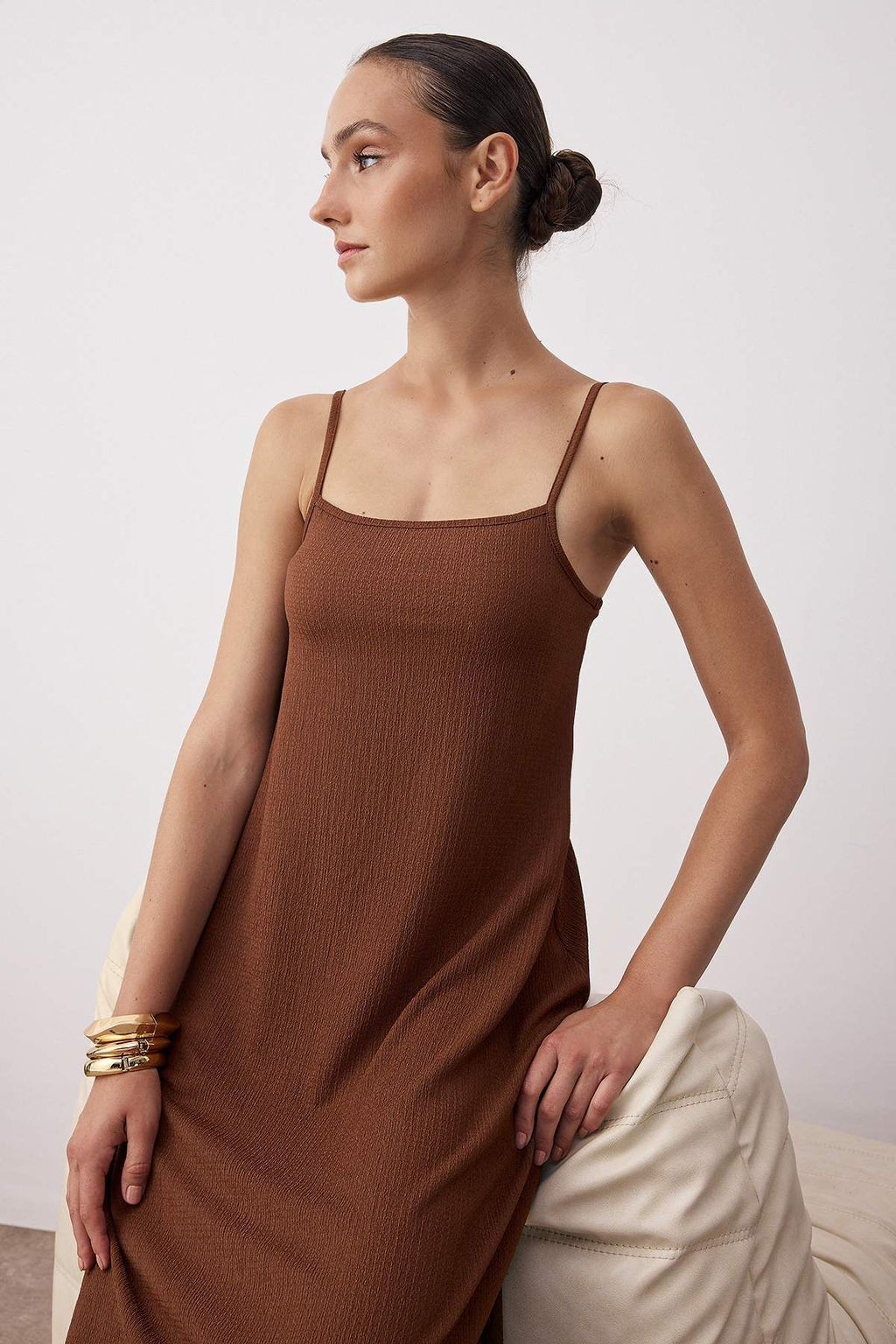 TRENDYOLMILLA Siyah Ayarlanabilir Ask?l? A-Line Burumcuk/Dokulu Orme Maxi Elbise TWOSS24EL00060  фото 53