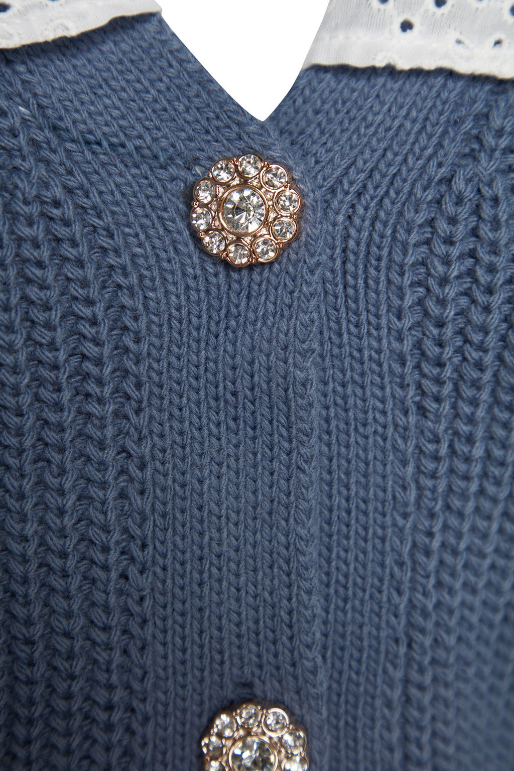 Indigo Crop Gomlek Garnili Detayl? V Yaka Triko H?rka TWOAW24HI00221