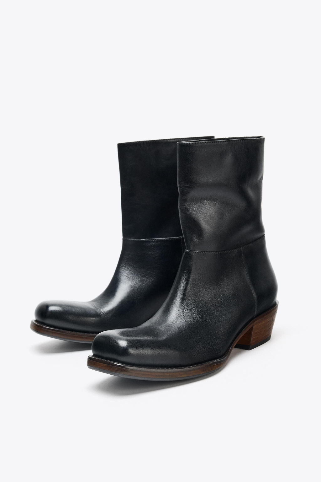 LEATHER COWBOY ANKLE BOOTS - Zara фото 5