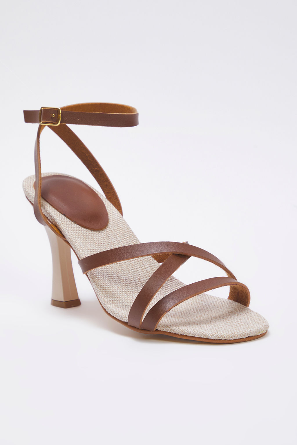 Trendyol Shoes Kahverengi Kanvas Detayl? Bilekten Baglamal? Kad?n Topuklu Sandalet TAKSS25TO00086 - Trendyolmilla фото 3