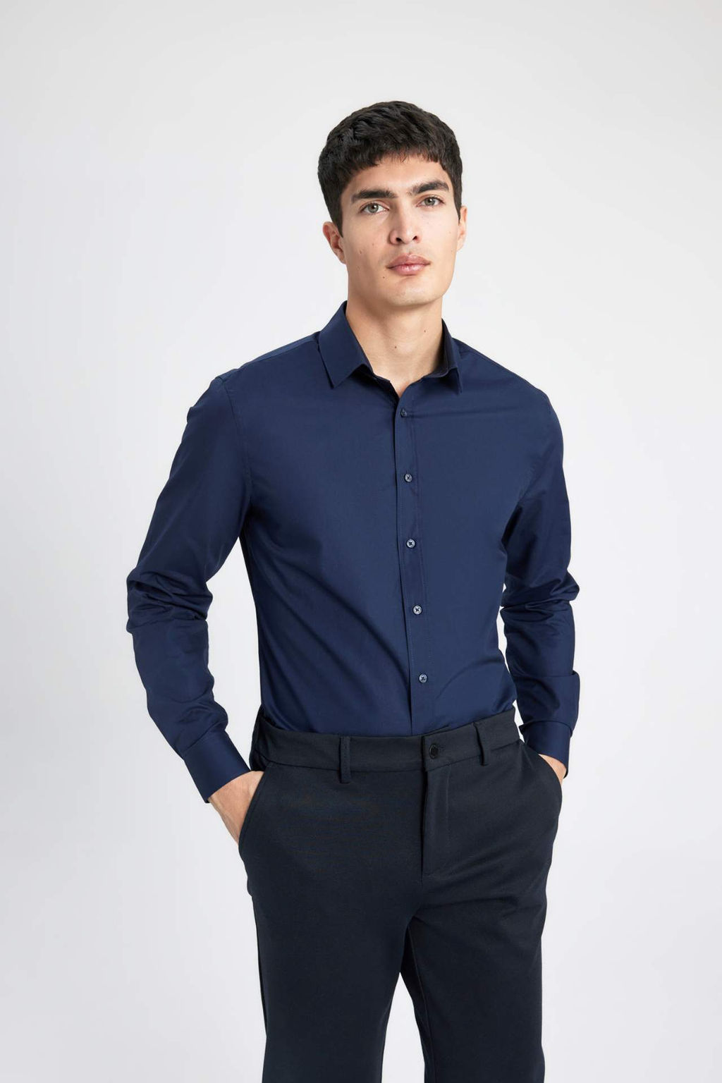 Slim Fit Dar Kesim Italyan Yaka Non Iron Utu Gerektirmeyen Uzun Kollu Gomlek - Defacto фото 2