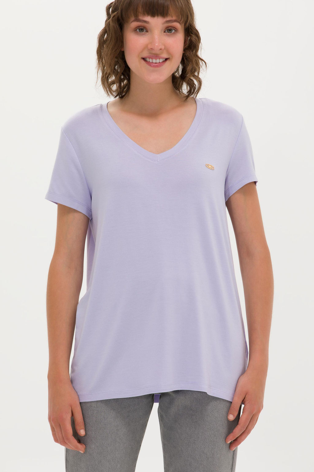 Женская сиреневая базовая футболка с v-образным вырезом Неожиданная скидка в корзине - U.s. polo assn фото 3