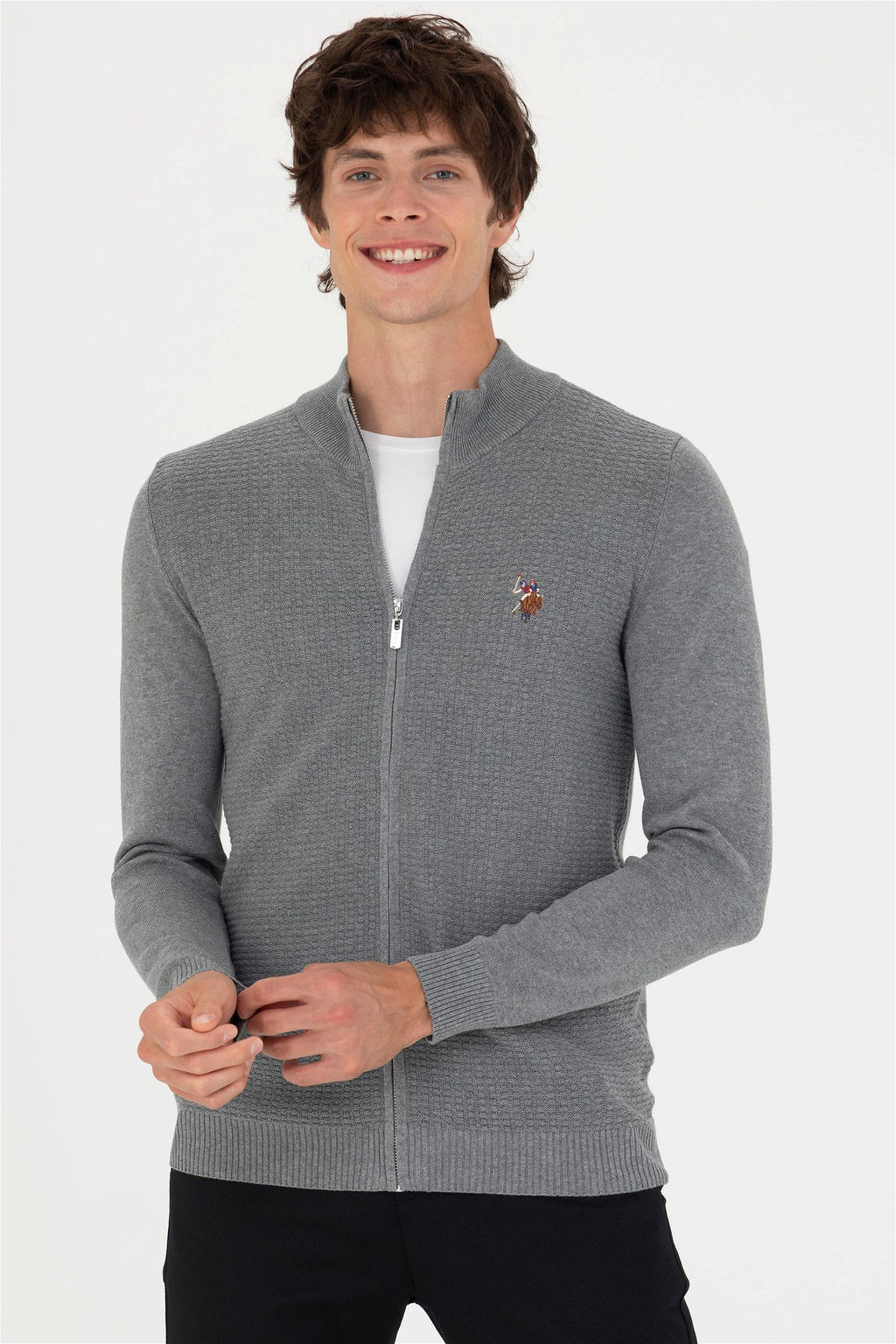 U. S. Polo Assn / Мужской серый меланжевый базовый трикотажный кардиган