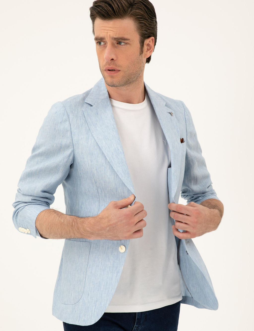 Голубая льняная куртка узкого кроя - Cacharel фото 3