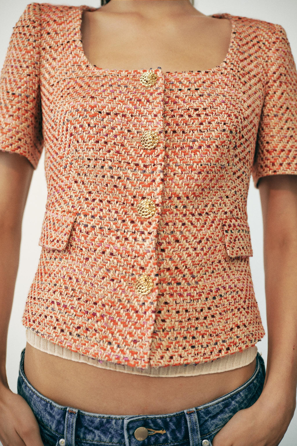 BLAZER ESCOTE REDONDO MANGA CORTA / Naranja - Zara фото 3