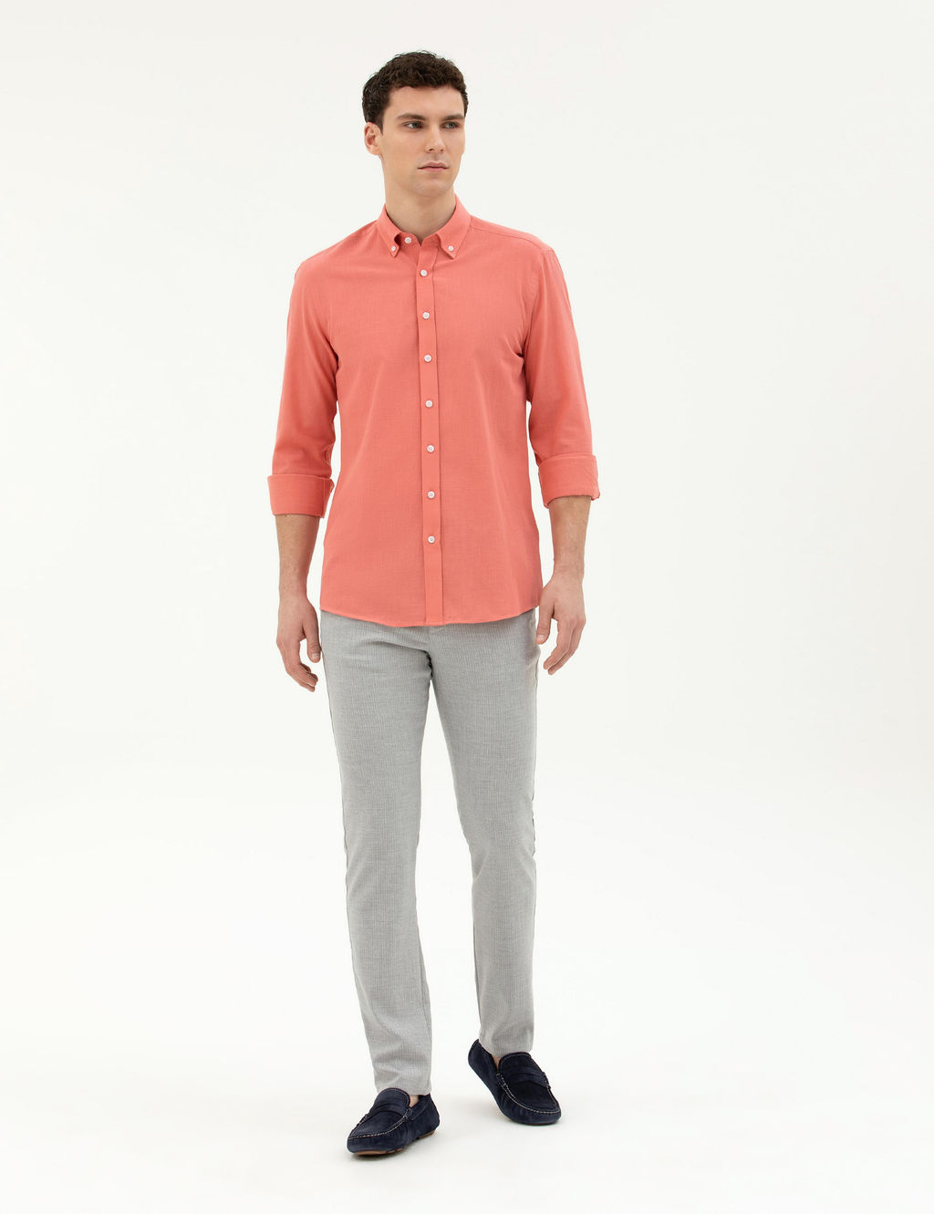 Рубашка Slim Fit розовая с длинным рукавом