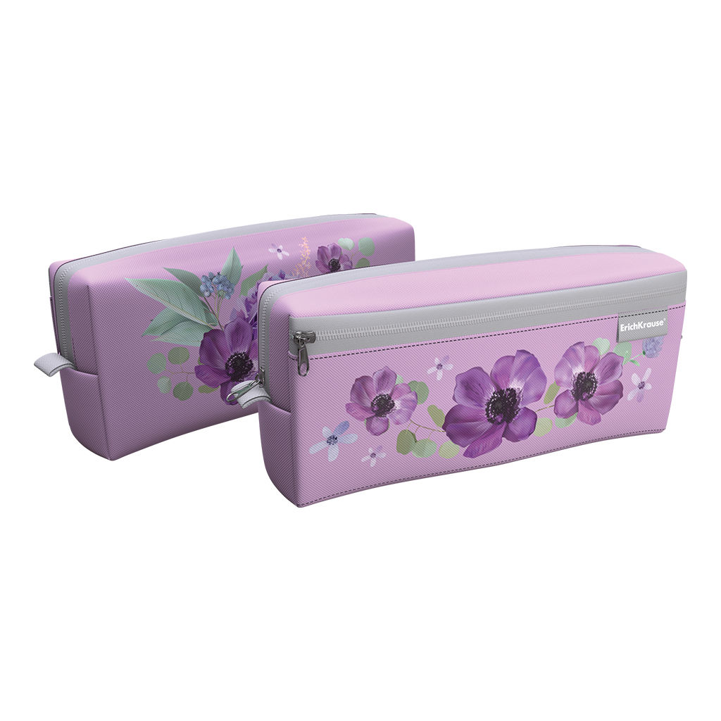 Цена за 1 шт. Пенал квадро с двумя отделениями ErichKrause 210x100x50мм Pastel Bloom (Lilac)
