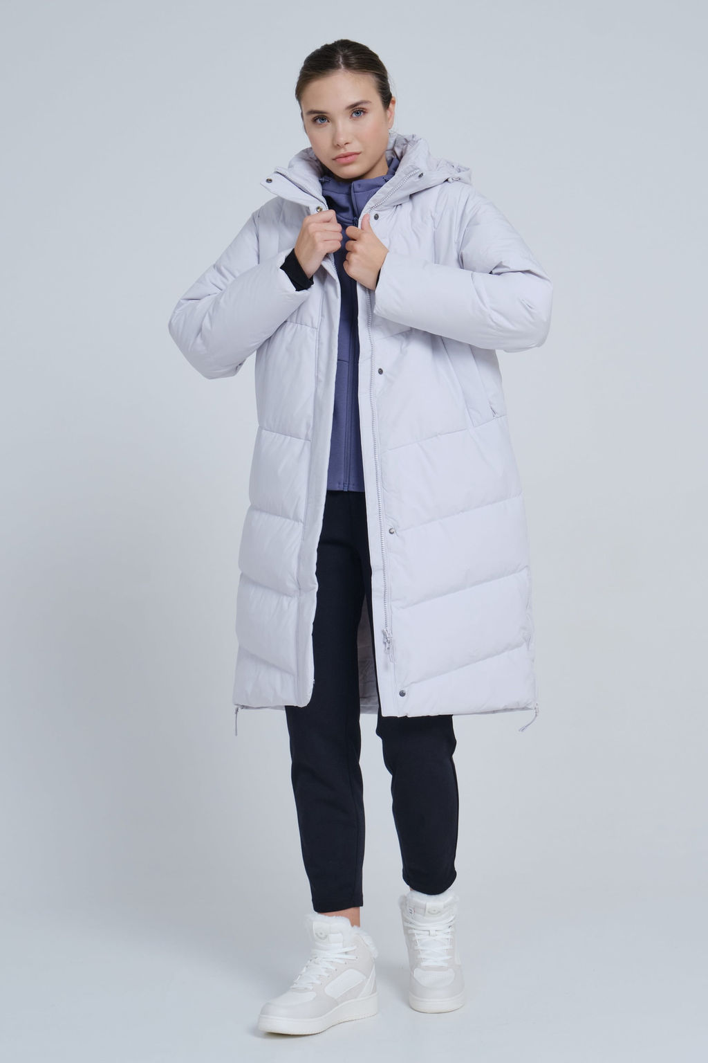 Пуховик Длинный Серо-сиреневый