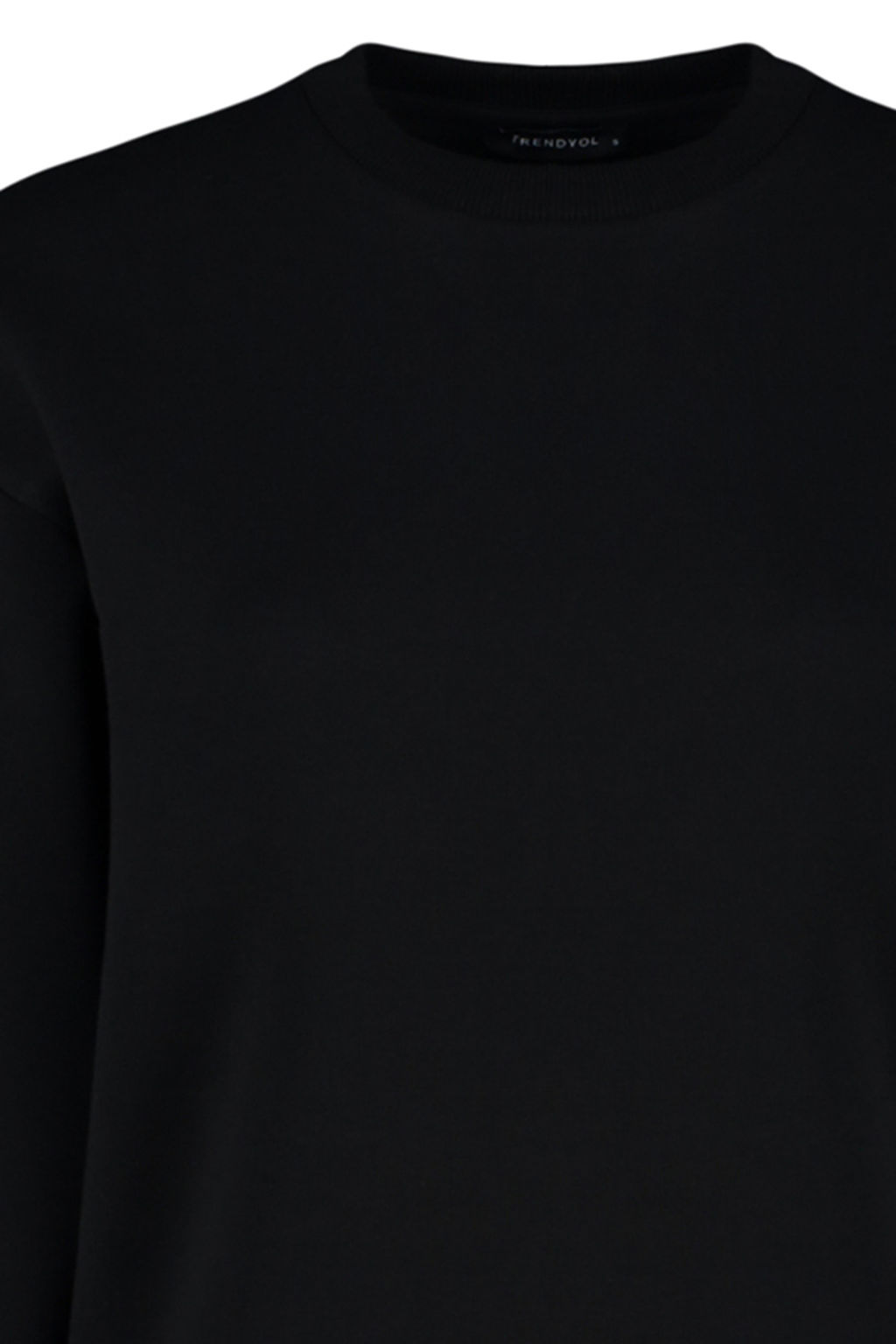 Siyah Kal?n Ici Polarl? Regular/Normal Kal?p Bisiklet Yaka Basic Orme Sweatshirt TWOAW24SW00101