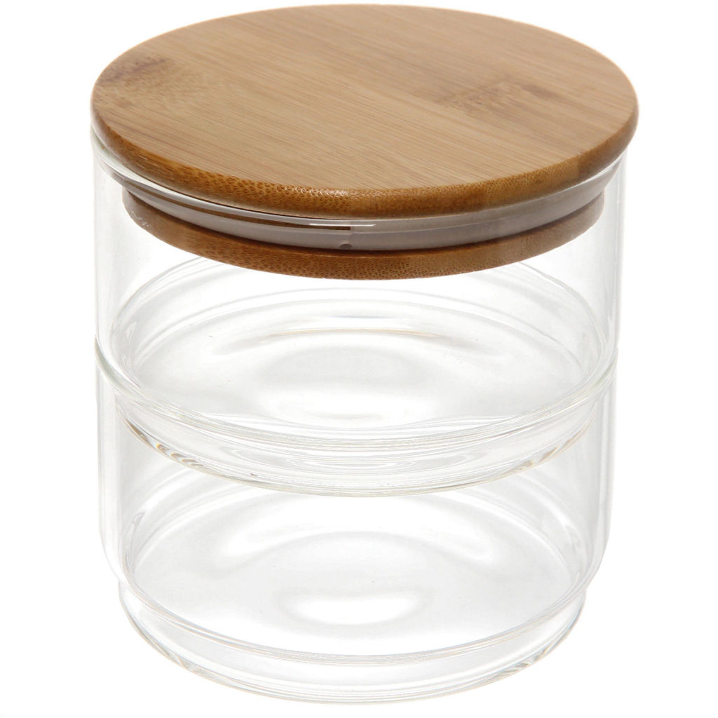 Банка для продуктов стеклянная "Хай-Тек" в наборе 2*400мл с бамбуковой крышкой 11*6см