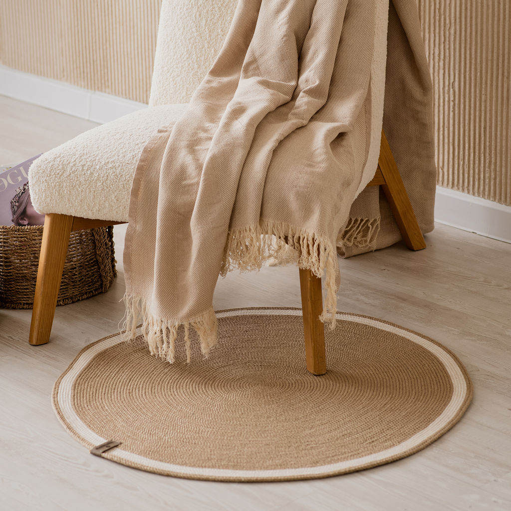 Коврик из джута круглый d-80 см с белым кантом - Уютности фото 5