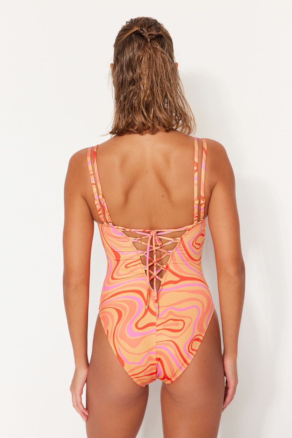 TRENDYOLMILLA Soyut Desenli Kare Yaka Biyeli Regular Mayo TBESS22MA0173 фото 6