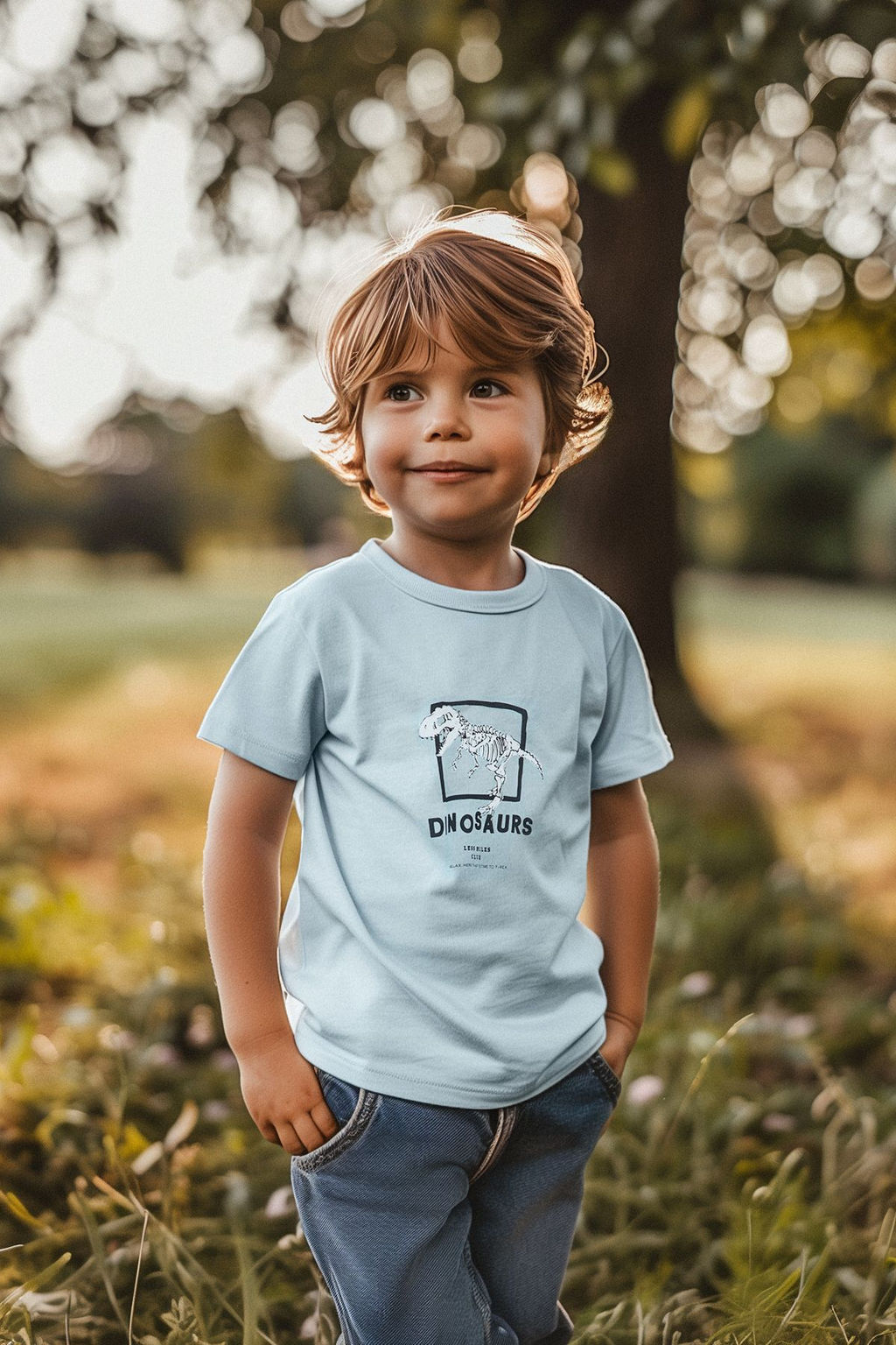 Bebe Mavi Erkek Cocuk %100 Pamuk Dinozor Desenli Regular Kal?p K?sa Kol Orme T-Shirt TKDSS24TS00012