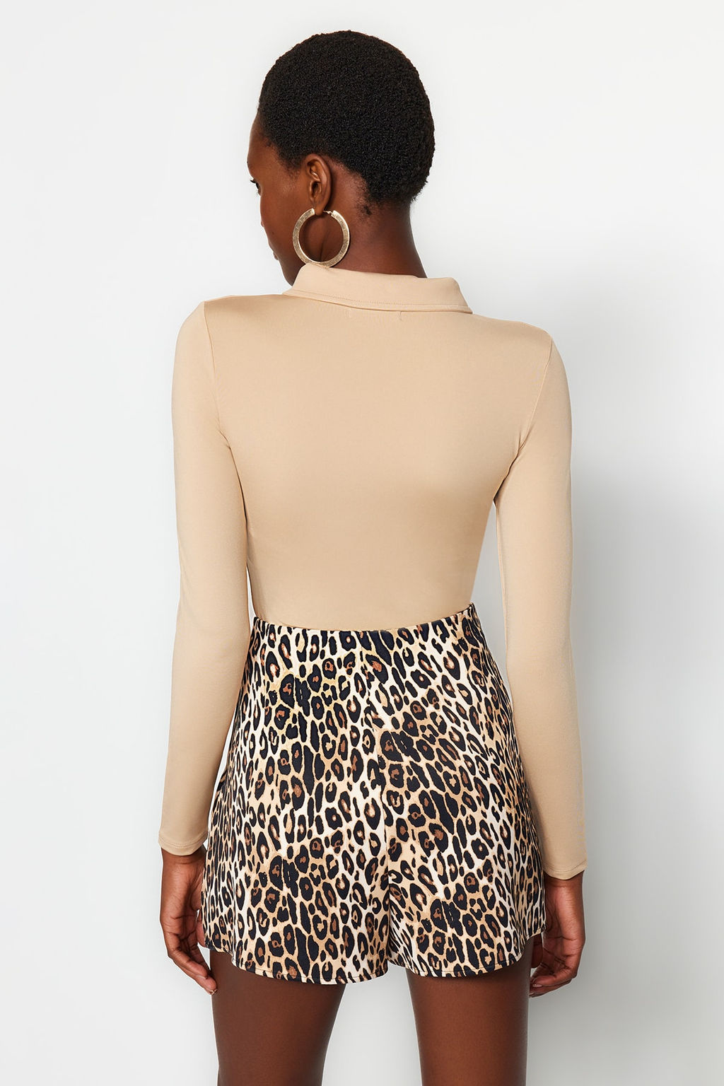 Bej Fermuar Yaka Detayl? C?tc?tl? Esnek Orme Body TWOAW24BD00005