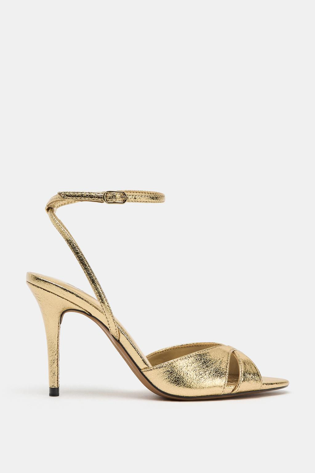 METALLIC EFFECT HIGH-HEEL SANDALS - Zara фото 3