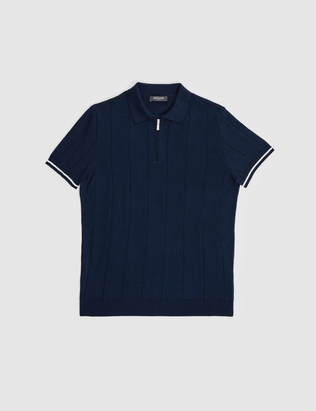 Lacivert Slim Fit %100 Pamuk Fermuarl_ Polo Yaka Triko Ti__rt