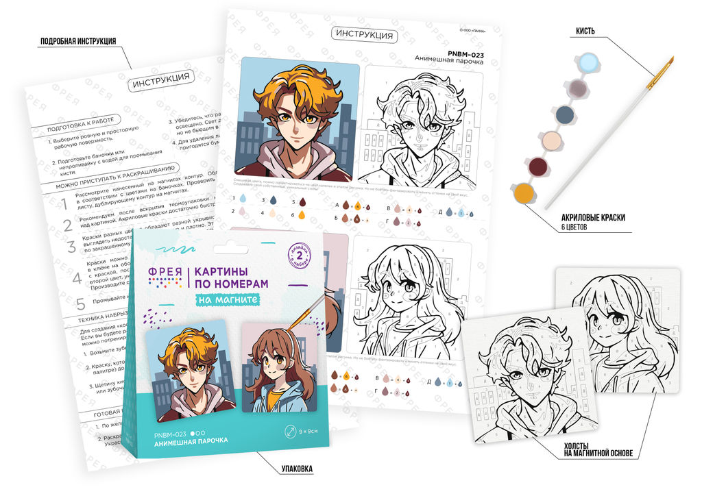 ФРЕЯ PNBM-023 Набор для раскрашивания по номерам (на магните) 9 х 9 см Анимешная парочка  фото 5