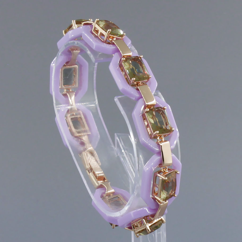 Браслет Октагон из фиолетовой керамики с Султанитом покрытие под золото, длина 18см - Agat77 фото 2