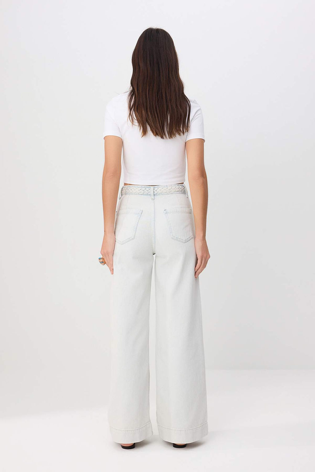 Ac?k Mavi DOKUMLU Kemer Detayl? Yuksek Bel %100 Pamuk Wide Leg Jeans TWOSS26JE00190 - Trendyolmilla фото 5