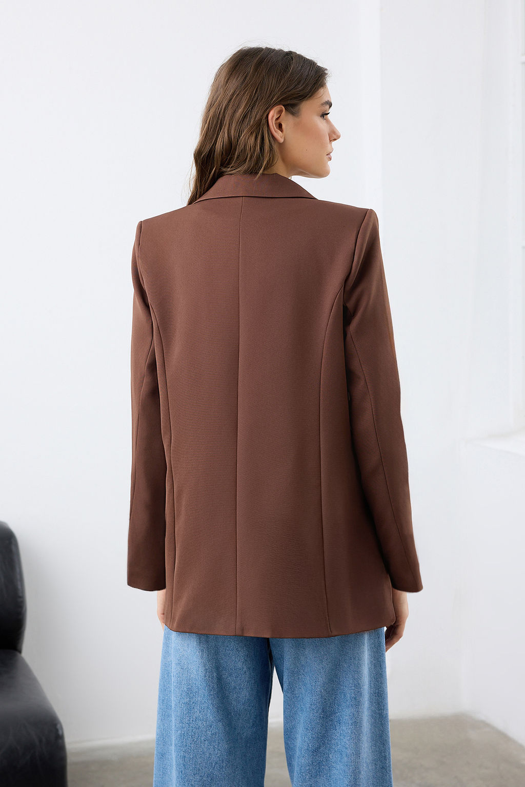 Kahverengi Oversize Astarl? Dugmeli Dokuma Blazer Ceket TWOAW22CE0167