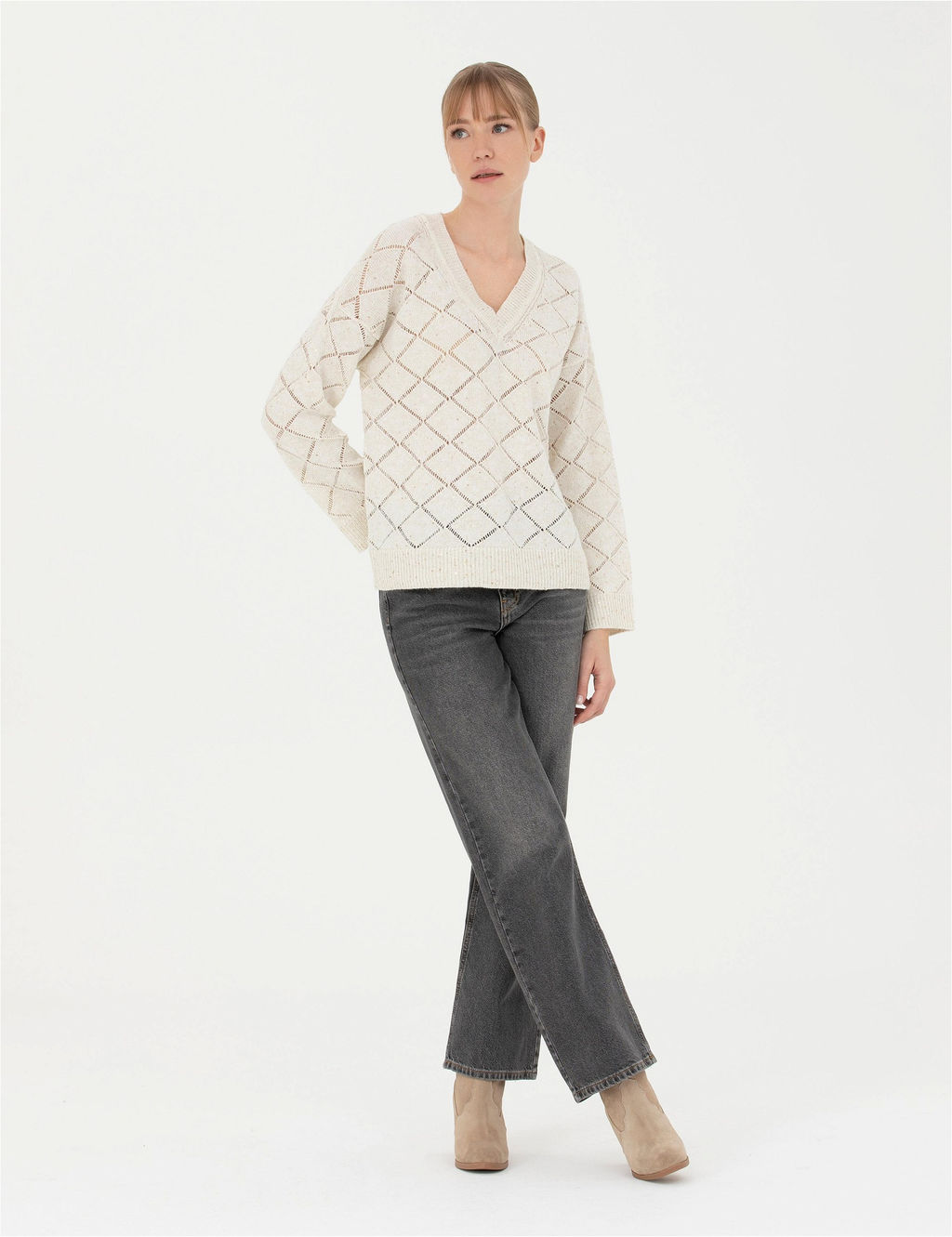 Кремовый свитер Comfort Fit с V-образным вырезом - Pierre cardin фото 4