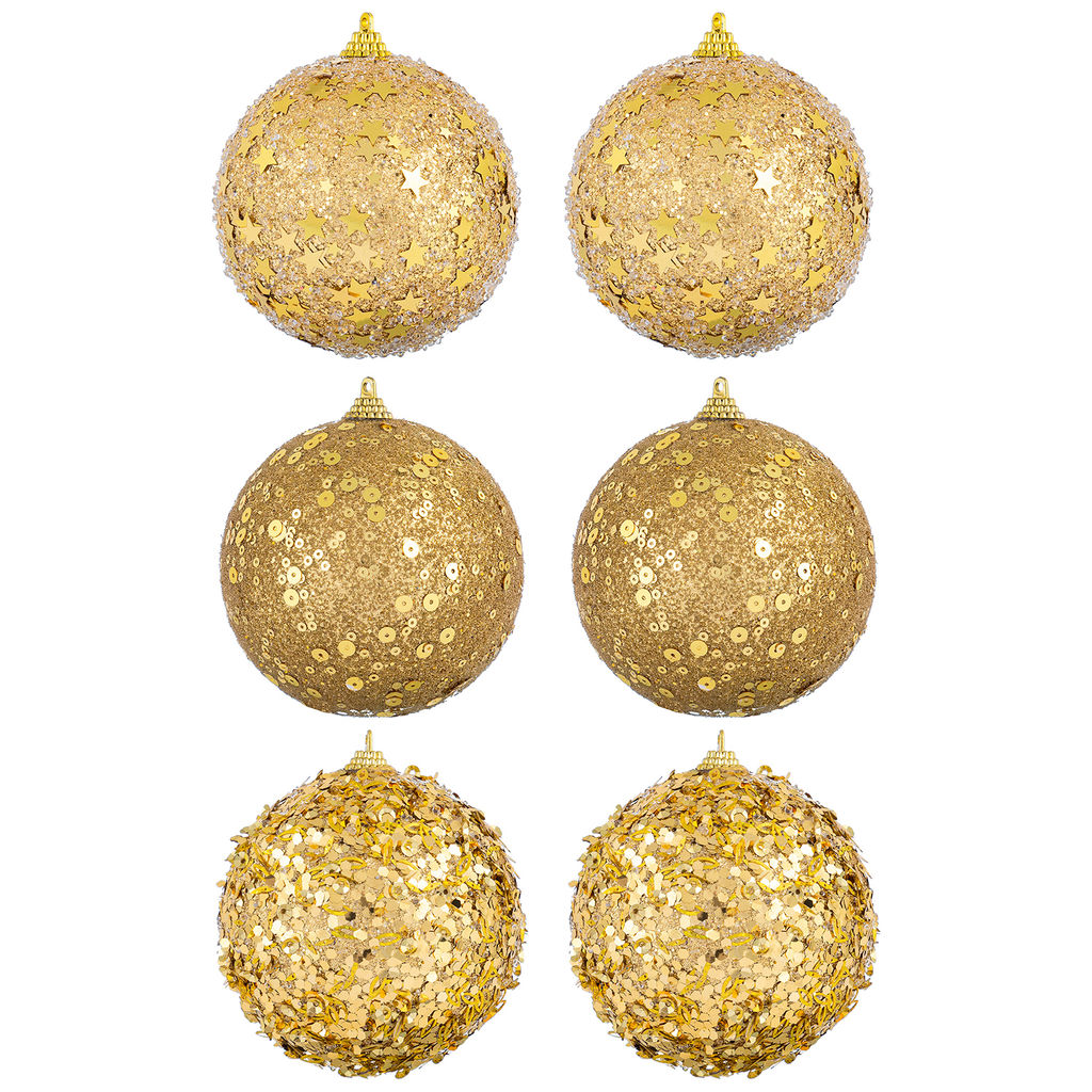 Набор 6 новогодних шаров 8*8 см "Золото"